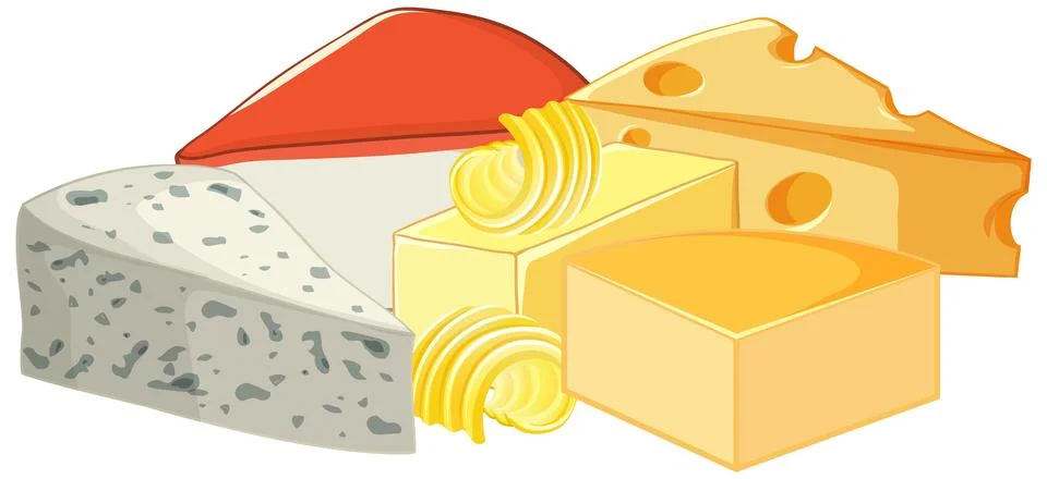 Assorted Cheese and Butter Vector Illustration Stock Illustration