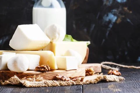 Assorted cheese, selective focus Stock Photos