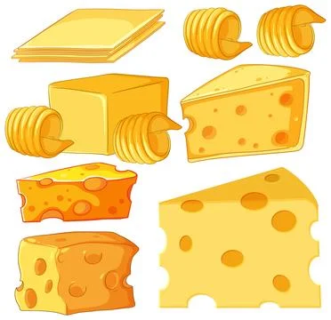 Assorted Cheese Types in Cartoon Vector Style Stock Illustration
