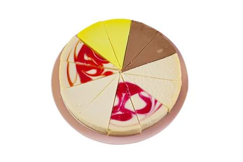 Assorted cheesecake on plate on white background Stock Photos