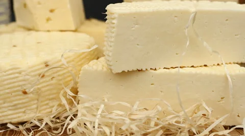 Assorted cheeses on the table Stock Footage 42984803