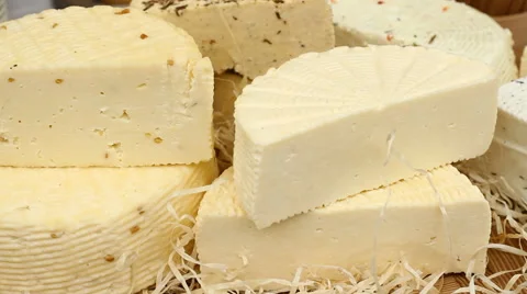 Assorted cheeses on the table Video stock 43216913