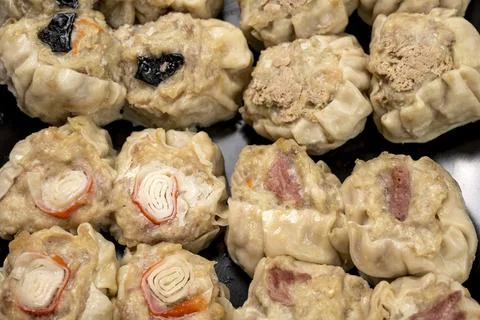 Assorted chinese dim sum dumpling on the plate isolated over white background Stock Photos