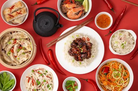 Assorted Chinese dishes Stock Photos