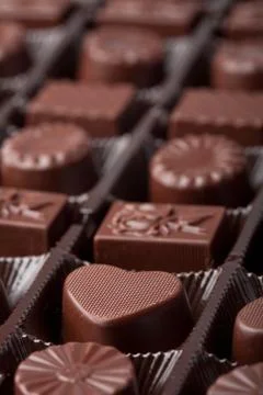 Assorted chocolate candies in box Stock Photos