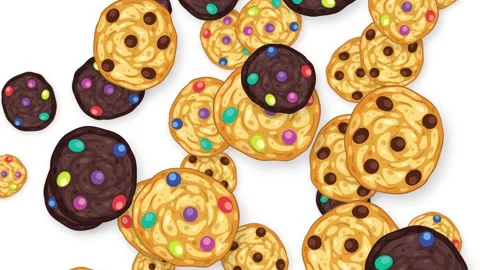 Assorted Chocolate Chip and Candy Cookies Falling on White Background Stock Footage 346115078