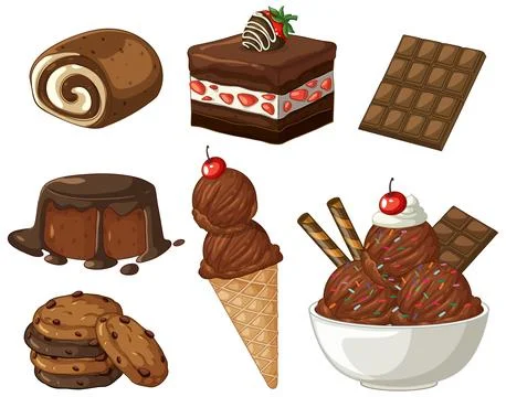 Assorted Chocolate Desserts Vector Illustration Set on White Background Stock Illustration