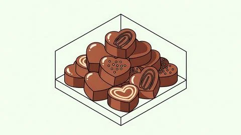 Assorted chocolate heart sweets in box Stock Illustration