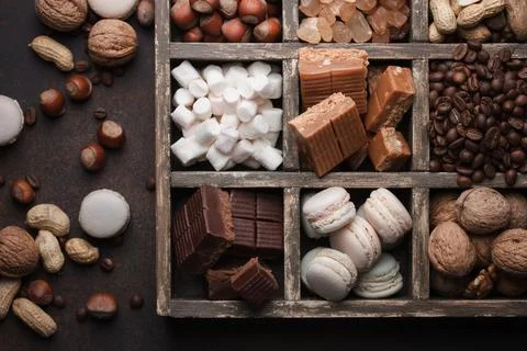 Assorted chocolate sweets in a box Foto stock