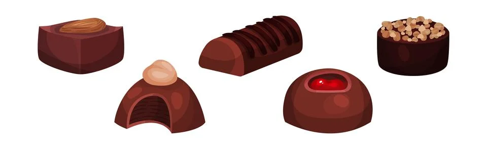 Assorted Chocolate Sweets or Chocolate Praline with Filling Vector Set Illustrazione stock