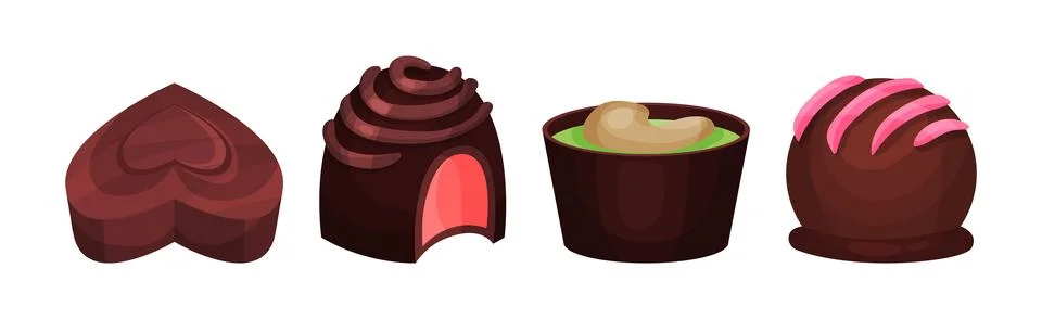 Assorted Chocolate Sweets or Chocolate Praline with Filling Vector Set Illustrazione stock