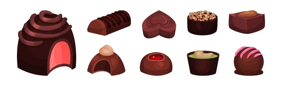 Assorted Chocolate Sweets or Chocolate Praline with Filling Vector Set Illustrazione stock