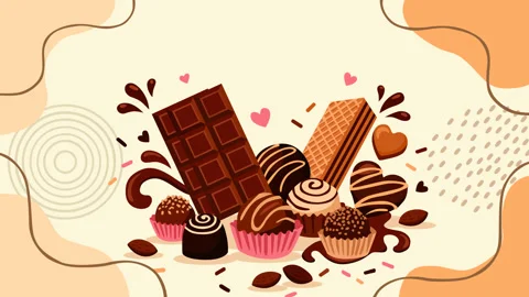 Assorted Chocolate Sweets, Truffles and Wafers with Romantic Heart Theme Bac Vídeos de archivo 336472687