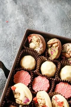 Assorted Chocolates Box on Table Stock Photos