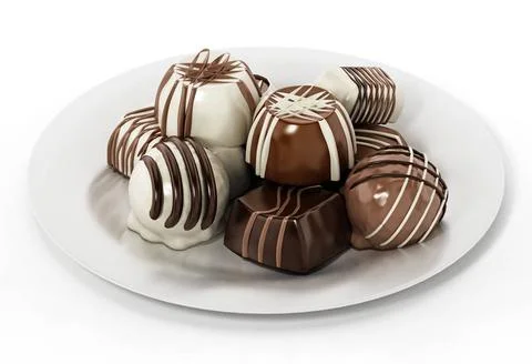 Assorted chocolates isolated on white background. 3D illustration Assorted... Stock Photos