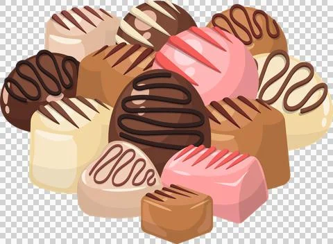 Assorted chocolates with various shapes, colors and designs for a sweet and.. Stock Illustration