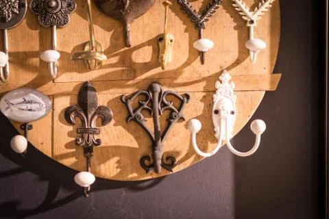Assorted Clothes Hanging Hooks Stock Photos