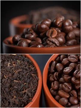 Assorted coffee and green tea in paper bags. Stock Photos