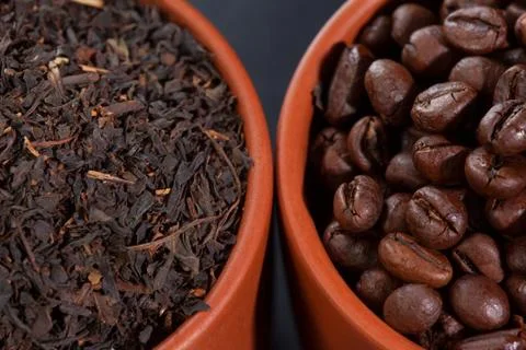 Assorted coffee and green tea in paper bags Stock Photos