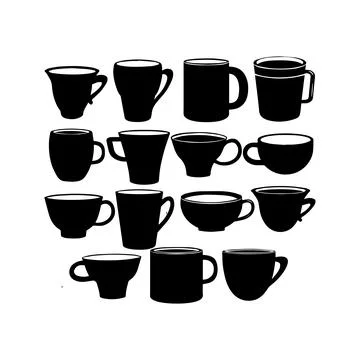 Assorted Coffee and Tea Cups Silhouettes. Vector icon. Stock Illustration