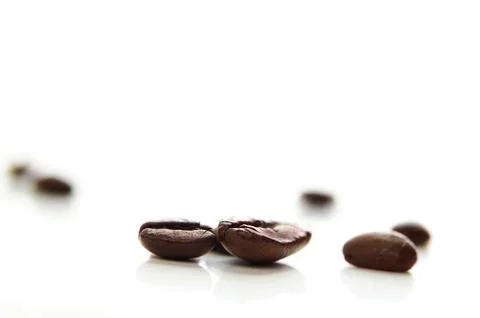 Assorted coffee beans, macro on white Stock Photos