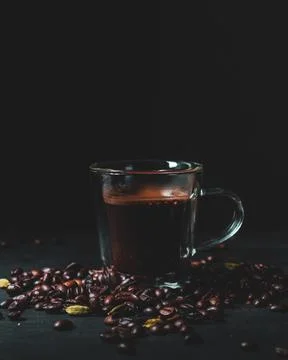 Assorted coffee shop drinks including Arabic coffee, espresso shots, latte art Fotos de archivo