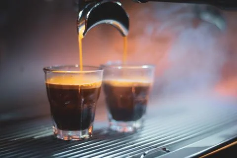 Assorted coffee shop drinks including Arabic coffee, espresso shots, latte art Fotos de archivo