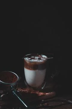 Assorted coffee shop drinks including Arabic coffee, espresso shots, latte art Stock Photos