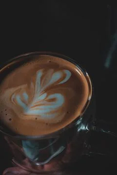 Assorted coffee shop drinks including Arabic coffee, espresso shots, latte art Fotos de archivo