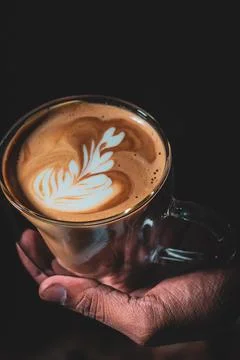 Assorted coffee shop drinks including Arabic coffee, espresso shots, latte art Stock Photos