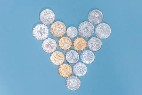Assorted coins, both old ones which are no longer in circulation and contempo Stock Photos