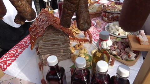 Assorted cold meat platter artistically arranged Stock Footage 141028539