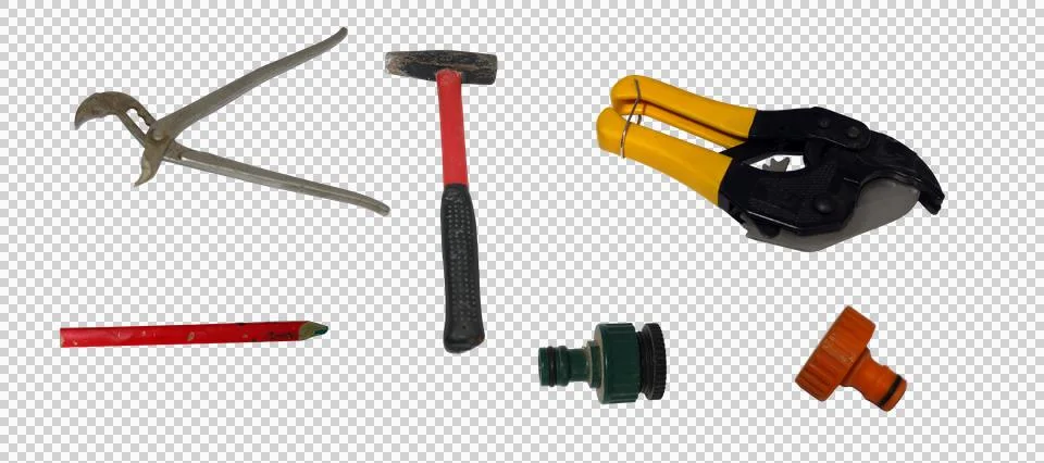Assorted collection of manual hand tools and plumbing hardware Stock-Fotos