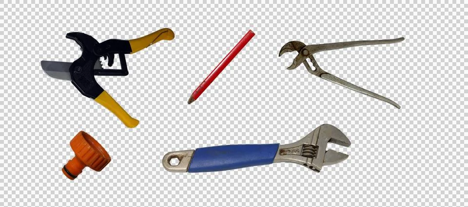 Assorted collection of manual hand tools and plumbing hardware Stock-Fotos