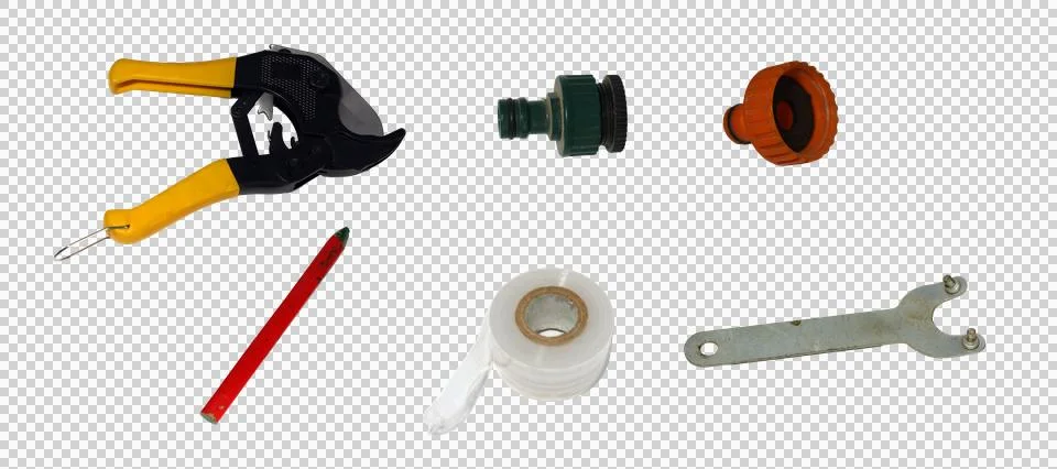 Assorted collection of manual hand tools and plumbing hardware Stock-Fotos
