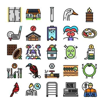 Assorted collection of various flat line icons Stock Illustration