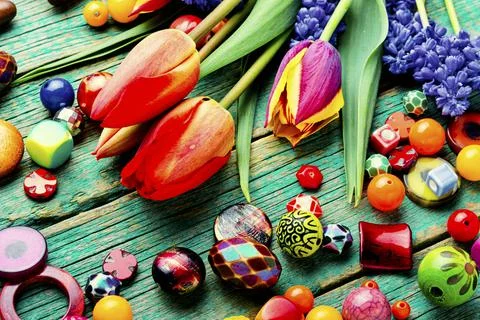 Assorted of colored beads Stock Photos