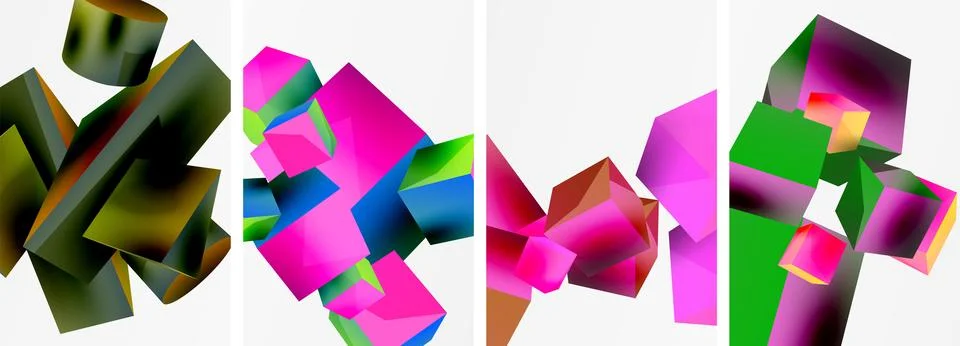 Assorted colored cubes on white background in Violet, Petal Pink, and Magenta Stock Illustration