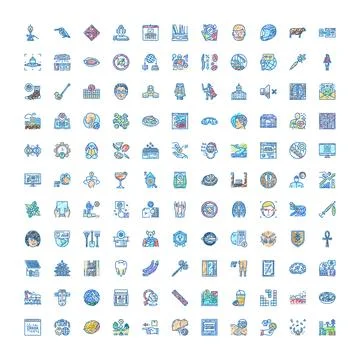 Assorted colored line art icons for various concepts Illustrazione stock