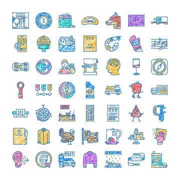 Assorted colorful doodle sketch icon collection 库存插图
