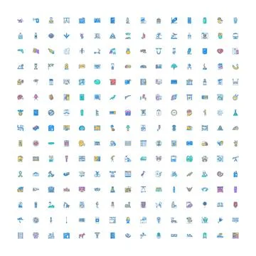 Assorted colorful doodle style line art graphics grid イラスト素材