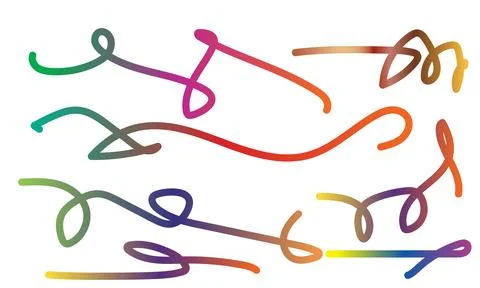 Assorted colorful gradient abstract lines and shapes on white background. Stock Illustration