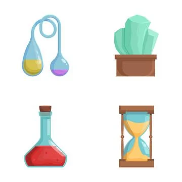 Assorted colorful science and time icons set Stock Illustration