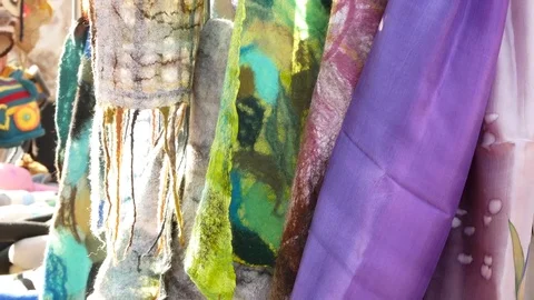 Assorted colorfull fabric like modern batik and songket pattern at market Stock-Footage 82626798