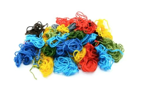 Assorted colourful embroidery threads in a heap Stock Photos