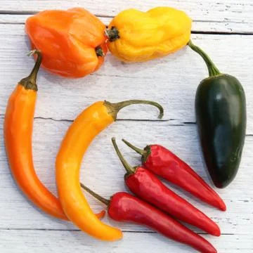 Assorted colourful peppers Foto stock