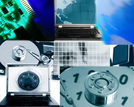 Assorted computer, technology, security related images Stock Photos
