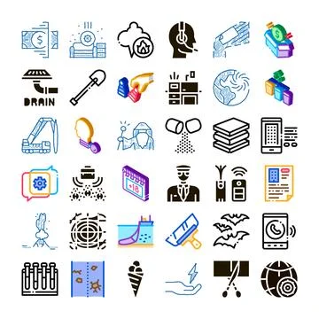 Assorted conceptual icons set illustrating various themes Stock Illustration