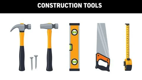 Assorted construction tools isolated on a white background bundle design Stock Illustration