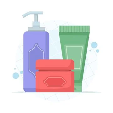 Assorted cosmetic bottles, tubes, and vials for beauty and skin care Stock Illustration
